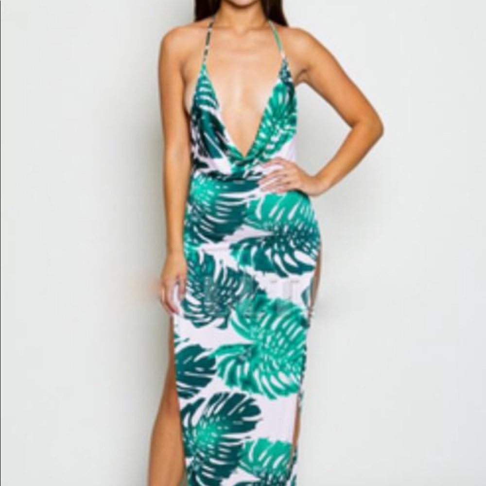 Leaf split maxi dress